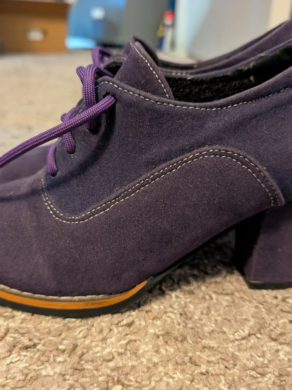 Purple Suede Lace-Up Oxfords with Contrasting Sole